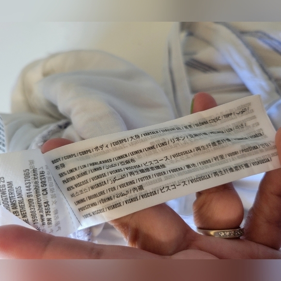 Abercrombie and Fitch Striped Linen Blend Cropped Jumpsuit Size XS Blue/White - Picture 6 of 6